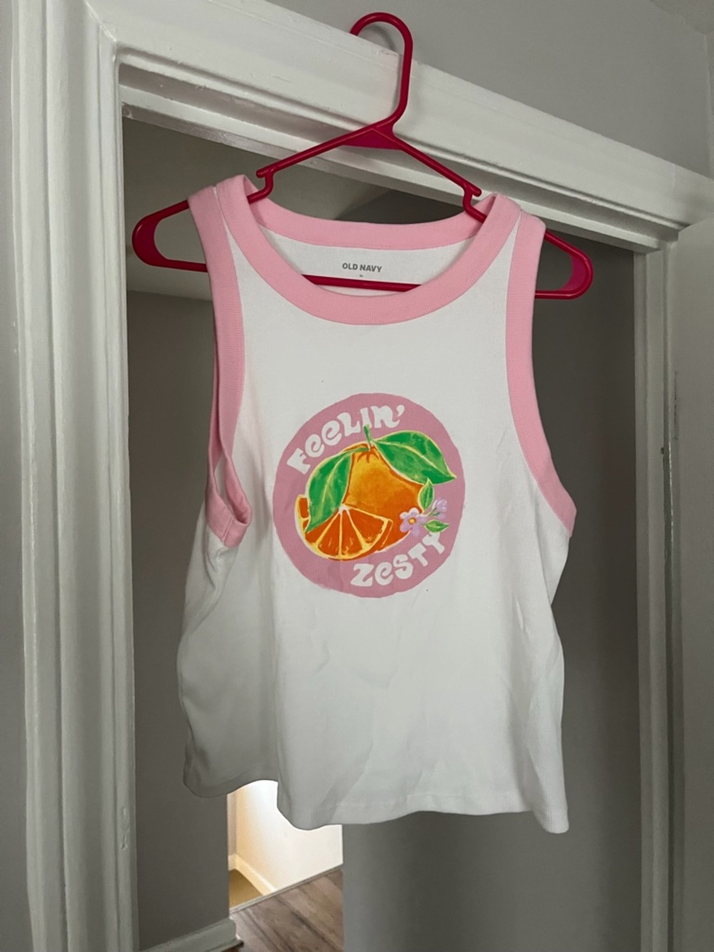 Old Navy Pink and White Ribbed Crewneck Tank